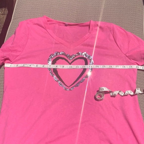 PINK SEQUIN HEART EMBELLISHED SHORT SLEEVE T-SHIRT, SIZE XL - Picture 5 of 6
